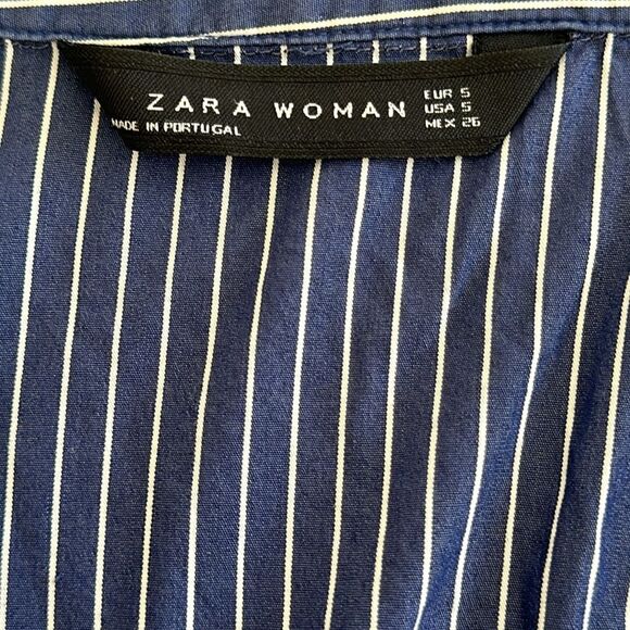 Zara Blue & White Striped Button Down Shirt Dress Side Pockets EUC Size S - Picture 7 of 12